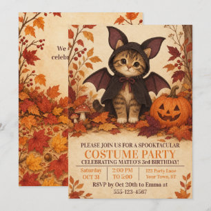 Invitation Costume de Chauve-Souris pour Chatons Halloween Fê
