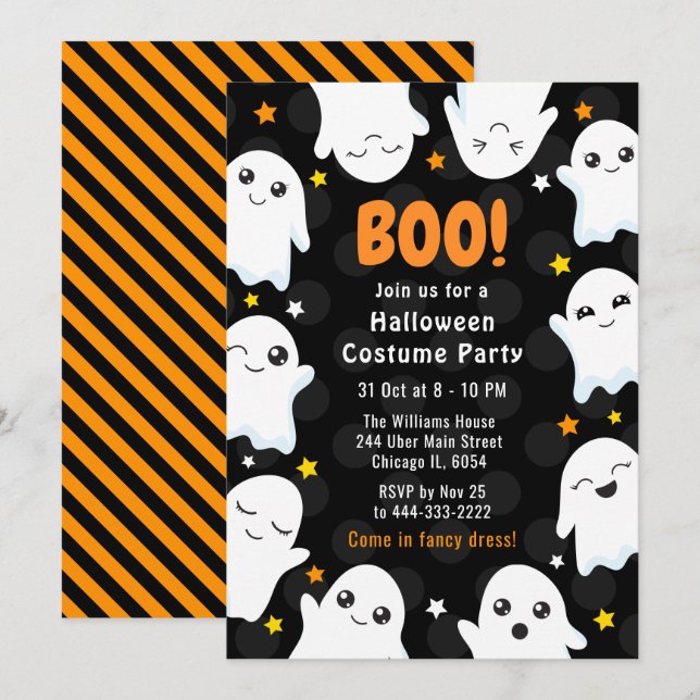 Invitation Costume de fête d'Halloween de fantômes mignons (Devant / Derrière)