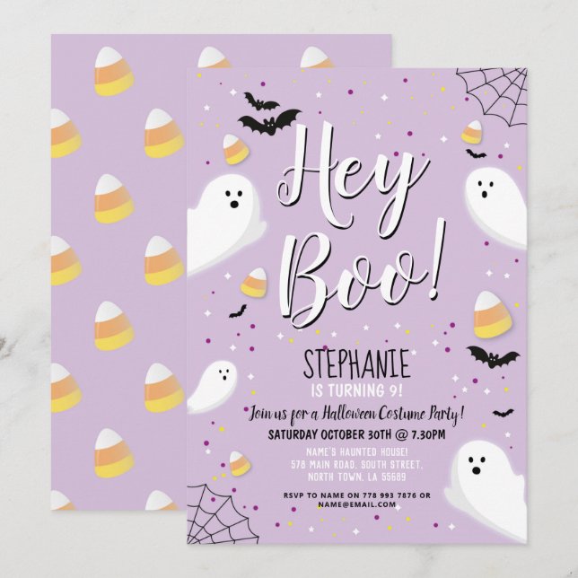 Invitation Costume de fête d'Halloween Enfants Hey Boo Ghost  (Devant / Derrière)
