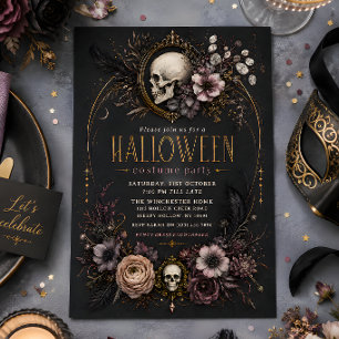 Invitation Costume de fête d'Halloween floral crâne gothique
