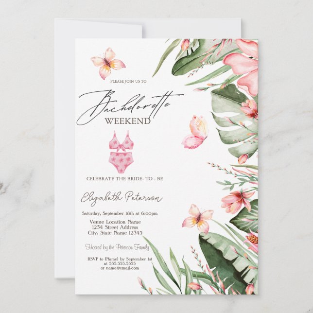 Invitation Costume de natation Palm Papillons Bachelorette (Devant)