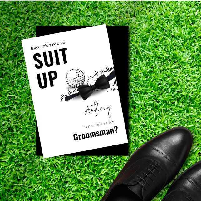 Invitation Costume de smoking simple noir et blanc pour garço (Simple Black & White Tuxedo Suit Up Golf Groomsman Invitation)