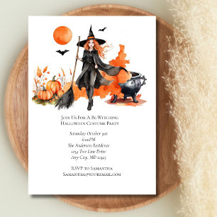 Invitation Costume de sorcière noire orange pour soirée Hallo