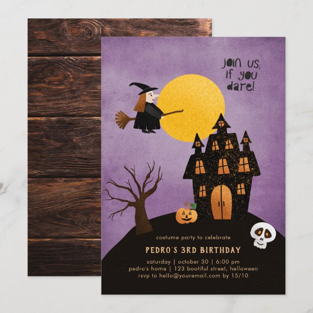 Invitation Costume d'Halloween Enfants Fête d'anniversaire 3e (Devant / Derrière)