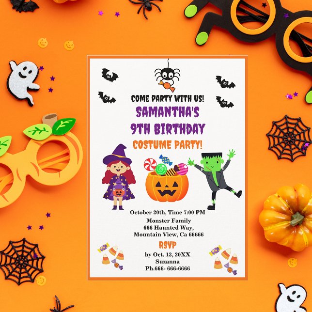 Invitation Costume d'Halloween mignonne fête d'anniversaire (Cute Kids Halloween Birthday Party! Easy to personalize.)