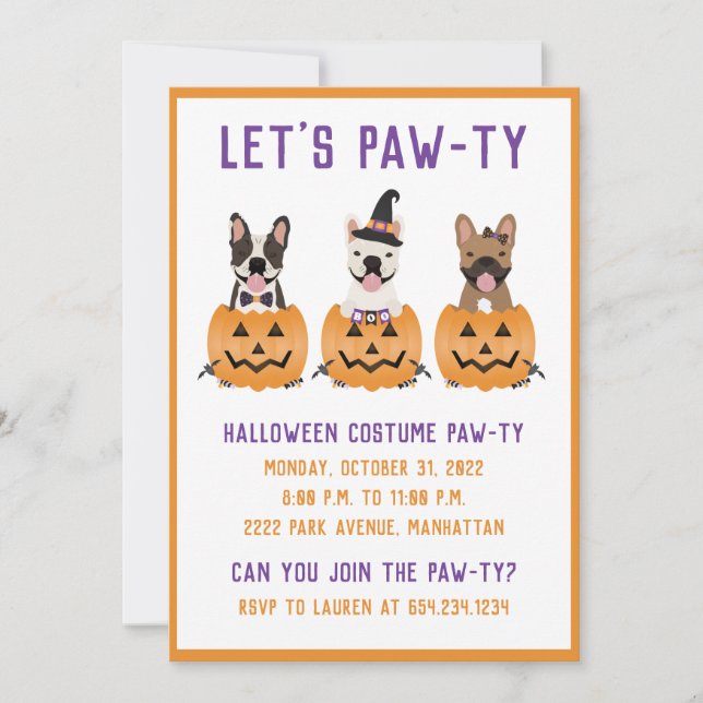 Invitation Costume d'Halloween Pawty Citrouille français Bull (Devant)