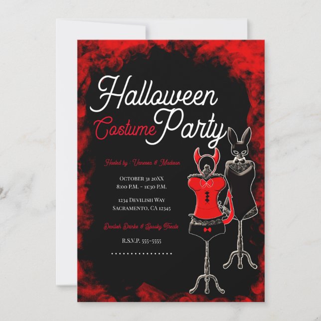 Invitation Costume d'Halloween rouge et noir (Devant)