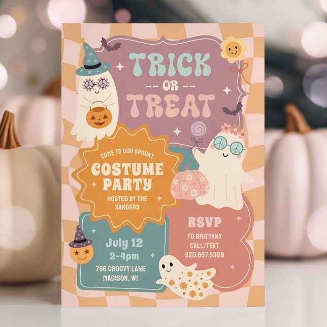 Invitation Costume d'Halloween super Retro Fantômes mignons (Créateur téléchargé)