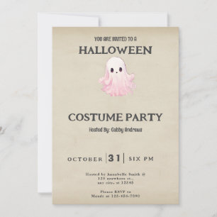 Invitation Costume d'Halloween Vintage Fantôme rose mou