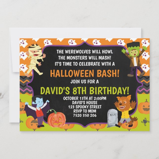 Invitation Costume Éffrayant pour les enfants d'Halloween (Devant)
