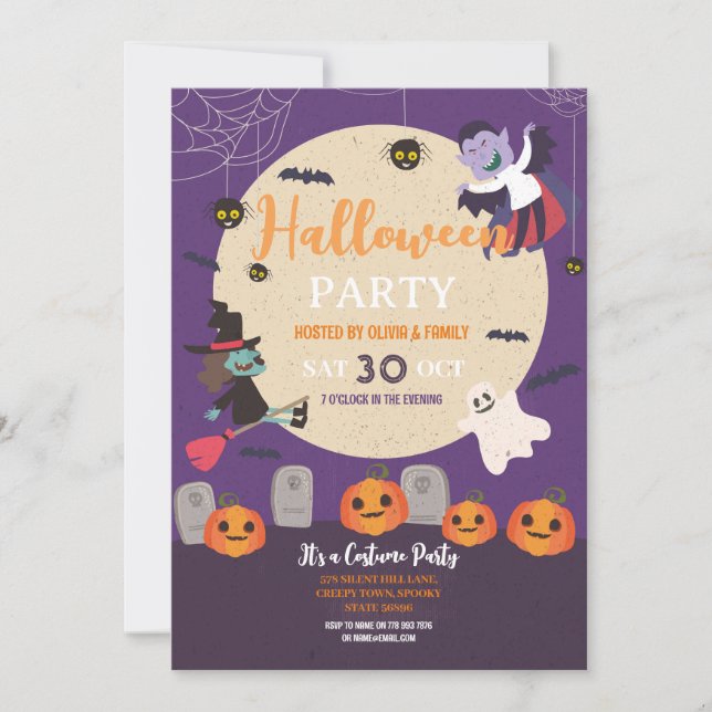 Invitation Costume Enfants Fête d'Halloween Citrouilles Fantô (Devant)