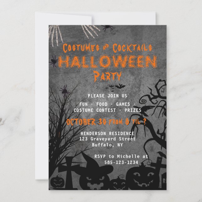 Invitation Costume et cocktails pour adultes Fête d'Halloween (Devant)