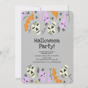 Invitation Costume Halloween fête Fantôme Crâne Doodles gris
