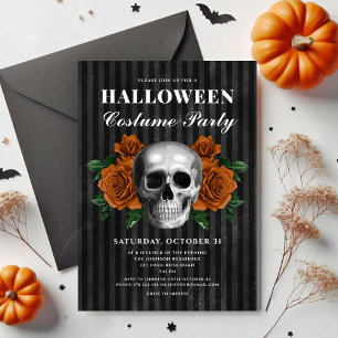 Invitation Costume Halloween Floral Skull Gothique Élégant