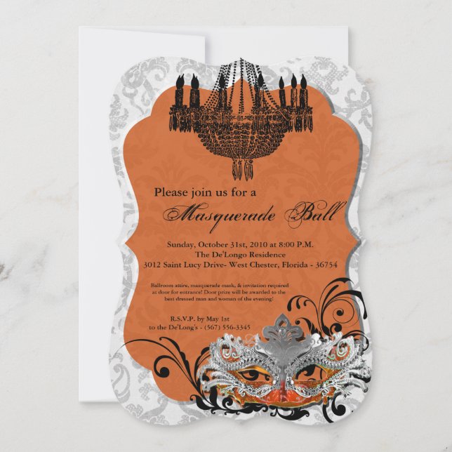 Invitation Costume Mascarade Orange Mascarade Masque Hallowee (Devant)