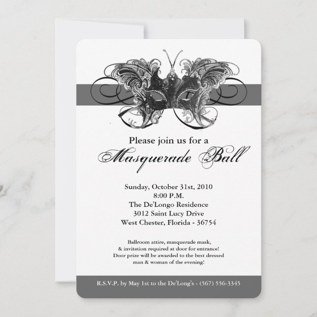 Invitation Costume Mascarade Papillon Argent Halloween (Devant)