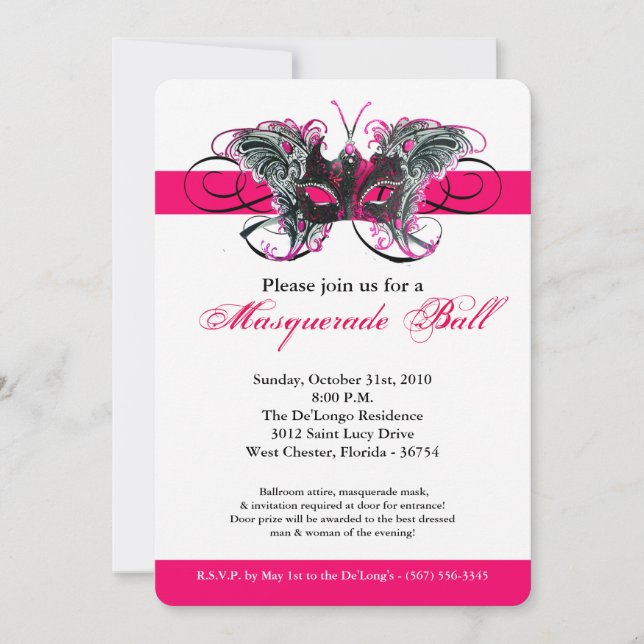 Invitation Costume Mascarade Papillon rose Halloween (Devant)