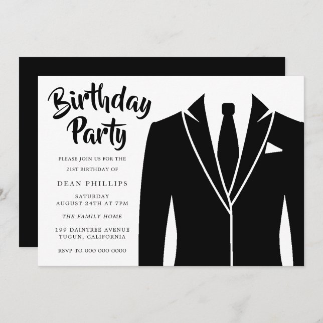Invitation Costume noir et Cravate Toute l'année Fête d'anniv (Devant / Derrière)