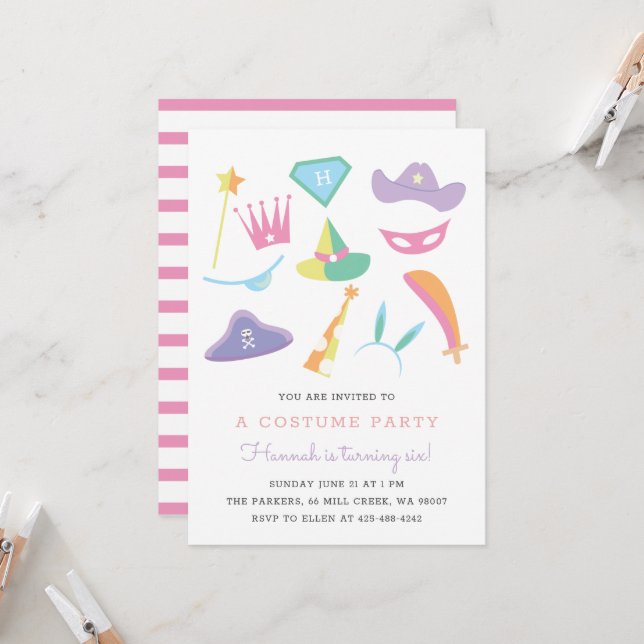 Invitation Costume Party Anniversaire de enfant partie Rainbo (Devant/Arrière en situation)