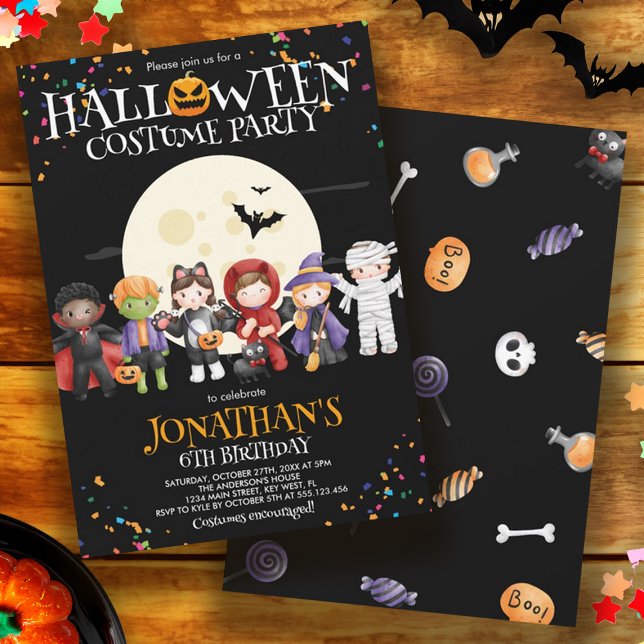 Invitation Costume pour enfants d'Halloween fête d'anniversai (Fun Halloween Kids Costume Birthday Party Invitation)