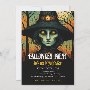 Invitation Costume Visage Sorcière Horreur Halloween Annivers