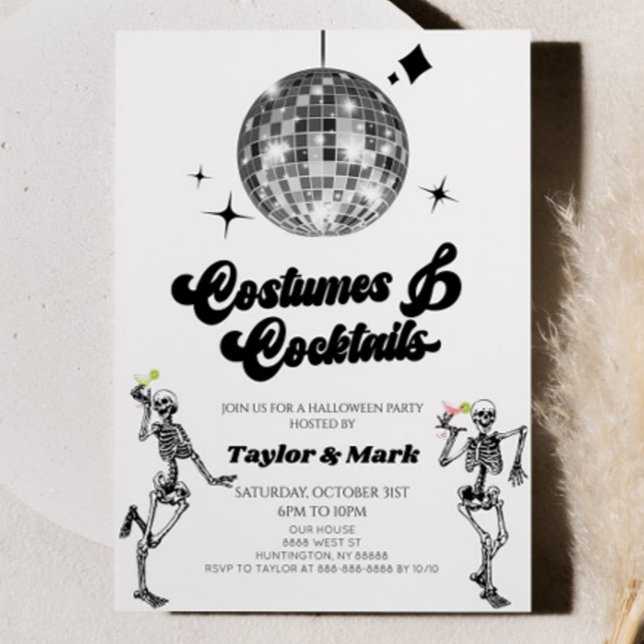 Invitation Costumes Cocktails Disco Skeleton Halloween Party (Créateur téléchargé)
