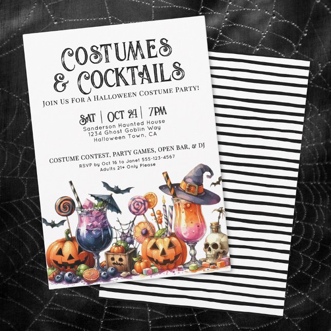 Invitation Costumes & Cocktails Fête d'Halloween (Costumes & Cocktails Halloween Party Invitation)