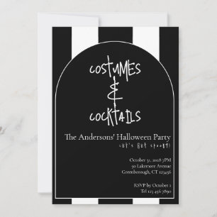 Invitation Costumes Cocktails Halloween Noir Blanc Rayure