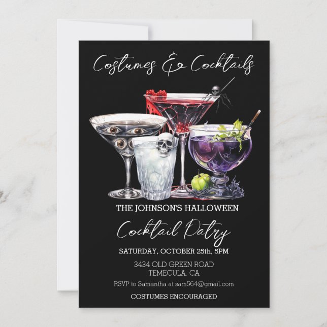Invitation Costumes & Cocktails Halloween Party Aquarelle en (Devant)