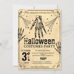 Invitation Costumes de fête d'Halloween à main de squelette G
