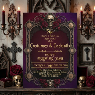 Invitation Costumes et cocktails de crânes gothiques Roses ca