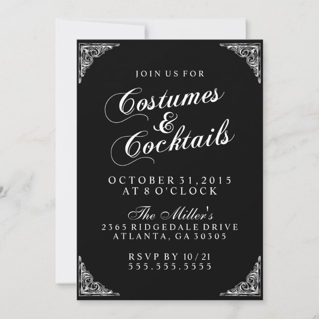 Invitation Costumes et cocktails élégants Fête d'Halloween (Devant)