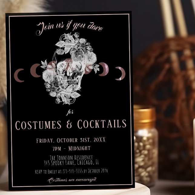 Invitation Costumes et cocktails Gothique Crâne noir et blanc (Créateur téléchargé)
