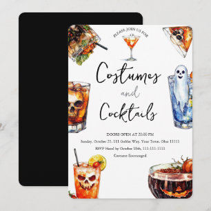 Invitation Costumes et cocktails Halloween aquarelle effrayan