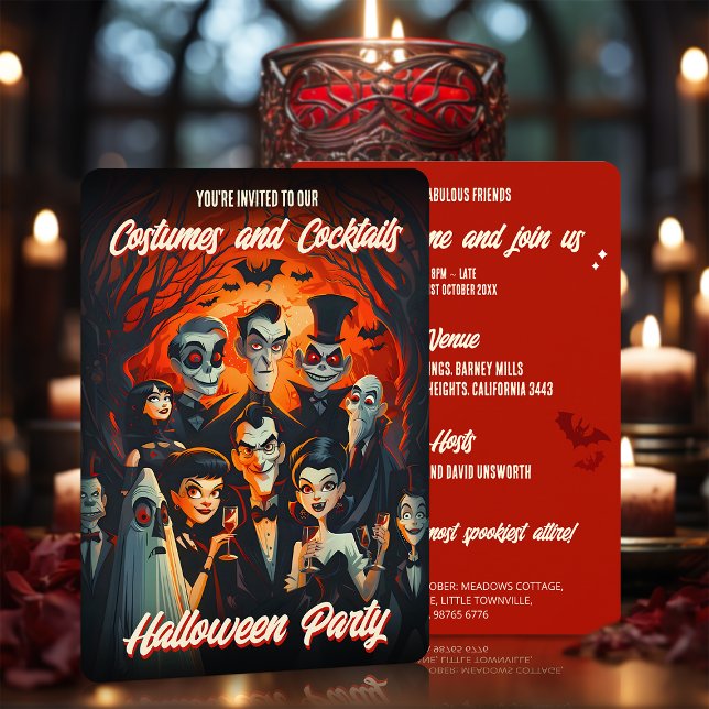 Invitation Costumes et cocktails les années 50 Cartoon Hallow (Créateur téléchargé)