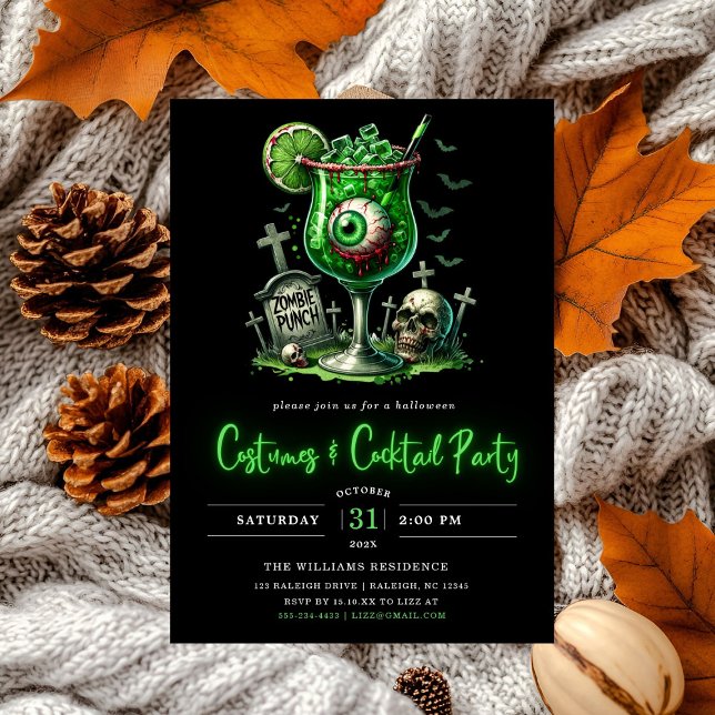 Invitation Costumes et cocktails modernes Neon Halloween Part (Créateur téléchargé)