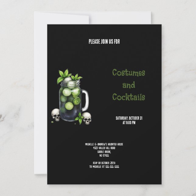 INVITATION COSTUMES ET COCKTAILS VERTS ET NOIRS (Devant)