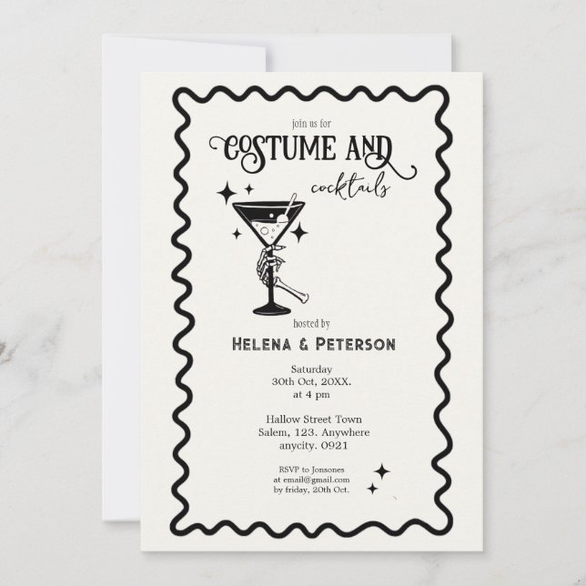 Invitation Costumes rétro noir et blanc et soirée cocktails (Devant)