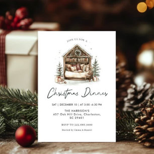 Invitation Cosy aquarelle Dîner de Noël