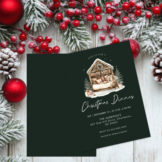 Invitation Cosy aquarelle Dîner de Noël (Créateur téléchargé)