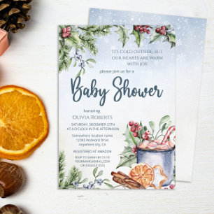 Invitation Cosy Coca chaud hiver Baby shower neigeux