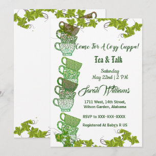 Invitation Cosy Cuppa Green Tea Tasses Après-Midi Tea Party