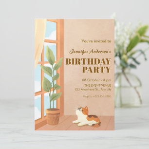 Invitation Cosy minimaliste chat maison anniversaire