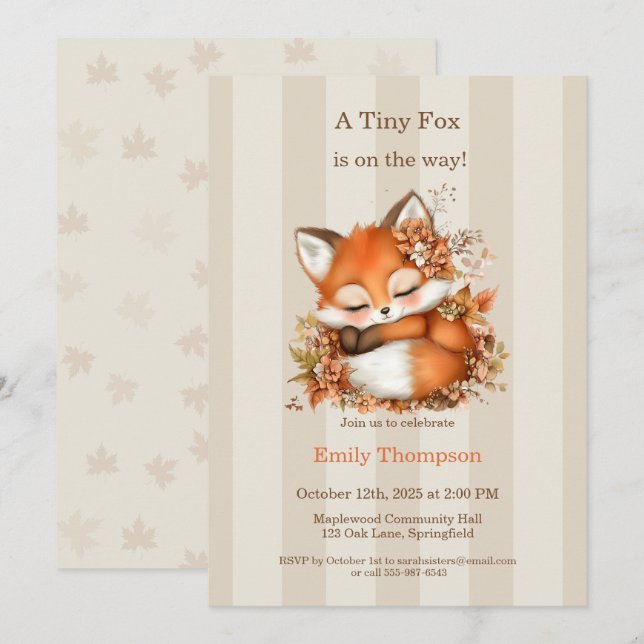 Invitation Cosy Renard d'automne Baby shower Cosy Woodland Pa (Devant / Derrière)