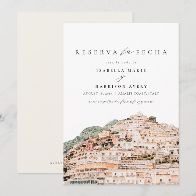 Invitation Côte d'Amalfi Italie Espagne Enregistrer la date (Devant / Derrière)