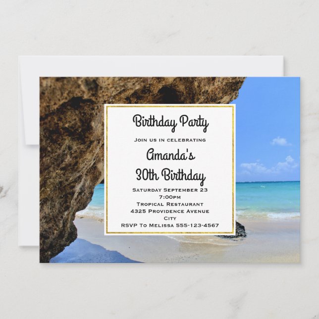 Invitation Côte de plage tropicale avec un anniversaire de Bi (Devant)