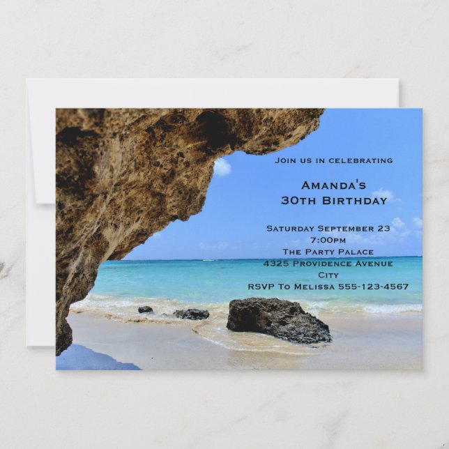 Invitation Côte de plage tropicale avec un anniversaire de Bi (Devant)