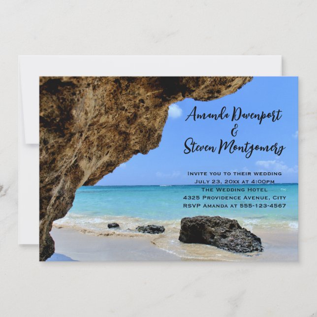 Invitation Côte de plage tropicale avec un Mariage de Big Roc (Devant)