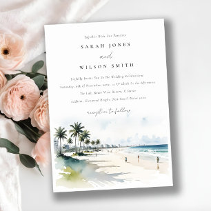 Invitation Côte Miami Beach Palm Tree Mariage d'aquarelle