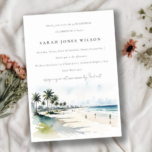 Invitation Côte Miami Beach Palm Trees Aquarelle Anniversaire